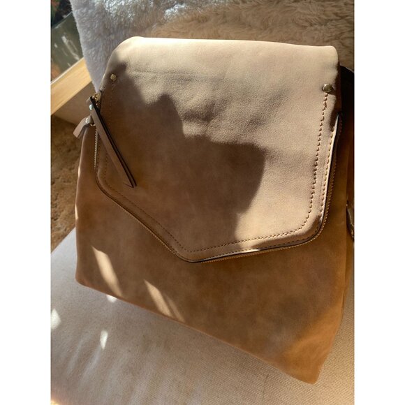 NWT VR NYC Tan Faux Leather Convertible Backpack/Shoulder Bag With Gold Accents - Picture 11 of 13